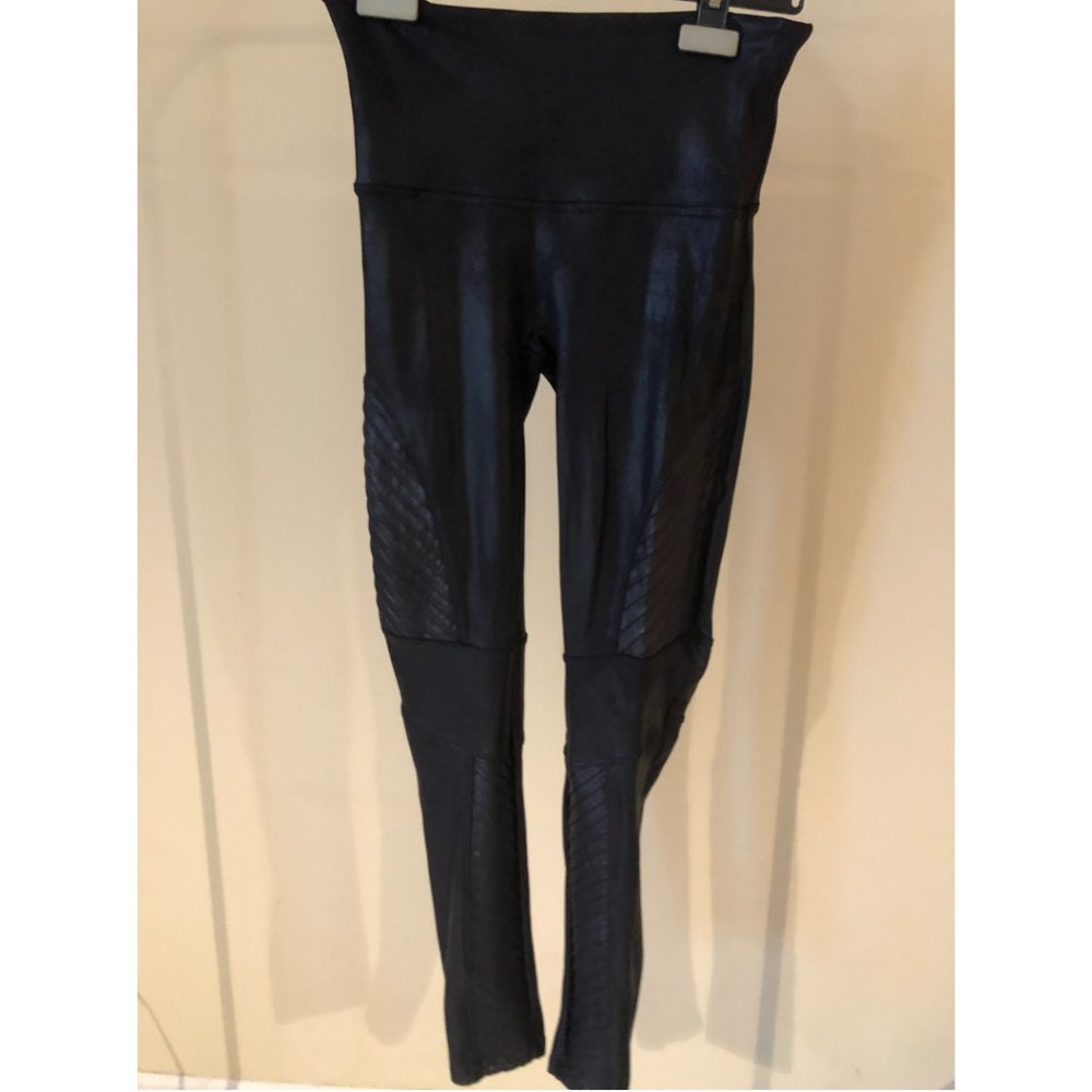 Spanx Faux-Leather Black Moto Leggings, Large